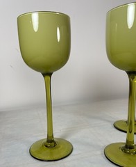4 Mid Century 9” Tall Green Wine Glasses