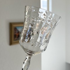 Vintage 1950s Etched Cut Crystal Wine Glasses Floral Lattice Handblown Set of 5