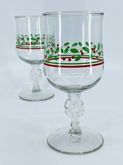 2 VTG 1987 Libbey Arbys Christmas Glasses Wine Iced Tea Goblets Holly Berry Bows