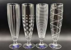 Set Of 4 Mikasa Etched Clear «Cheers» Pilsner Glasses 9.5″