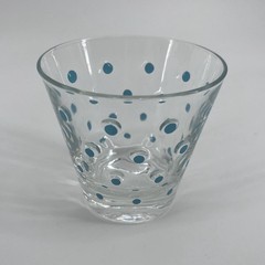 Vintage Hazel-Atlas Set-7 Aqua Polka Dot Barware~1 Ice Bowl & 6 Cocktail Glasses