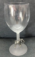 Wine Glass With Pewter Elephant Figurine Hand Blown Glass with Frost stem France