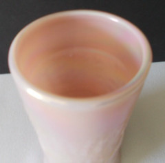 Gibson Rosaline tumbler, Harvest Flower pattern, Measures 4-¾ inches, Iridized