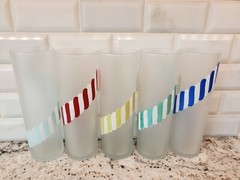 Set of 5 Vintage Libbey Candy Stripe Frosted Tom Collins Iced Tea Glasses