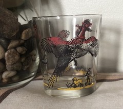 50s Vtg 3.25” Hazel Atlas Pheasant Hunting Drinking Glass Barware Shot Whiskey
