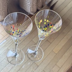 2 Leonardo Murano Millefiori Champagne 11″ TALL Hand Blown Flute Glasses