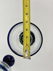 2 Mexican Hand Blown Margarita Glasses Blue Rim Cobalt Cocktail Glassware Bar