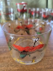 Hazel Atlas Pheasant Pitcher, 6 Glasses, 2 Shot Glasses, Shaker+lid & Ice Bucket