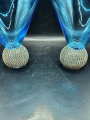 2 Blue Crystal Diamond Studded Martini Glasses
