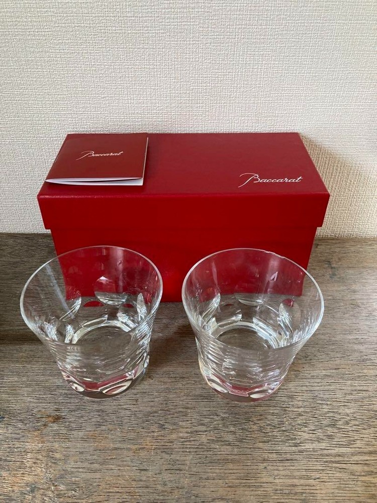 Used Baccarat Beluga Tumbler Crystal Rock Glasses pair with Box