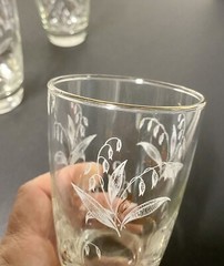 Set Of 5 Vintage Libbey White Gold BLUEBELL Floral Gold Rim Tumbler Glasses 8 oz