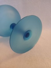 Tiffin Satin Frosted Blue Handblown Glass Footed Compote 7″ Tall