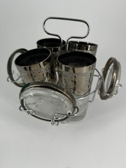 MCM Silver Fade Grape Lead Design 4 Hi Ball Glasses 4 Coaster & Caddy Bar