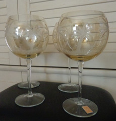 Romanian ROYAL DANUBE CRYSTAL💗Palm Tree Hand Etched Optic Amber Luster Glasses