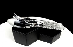 BRILLIANT CUT CRYSTAL CANE PATTERN BEVELED EDGES 8″ SALAD SERVING SET