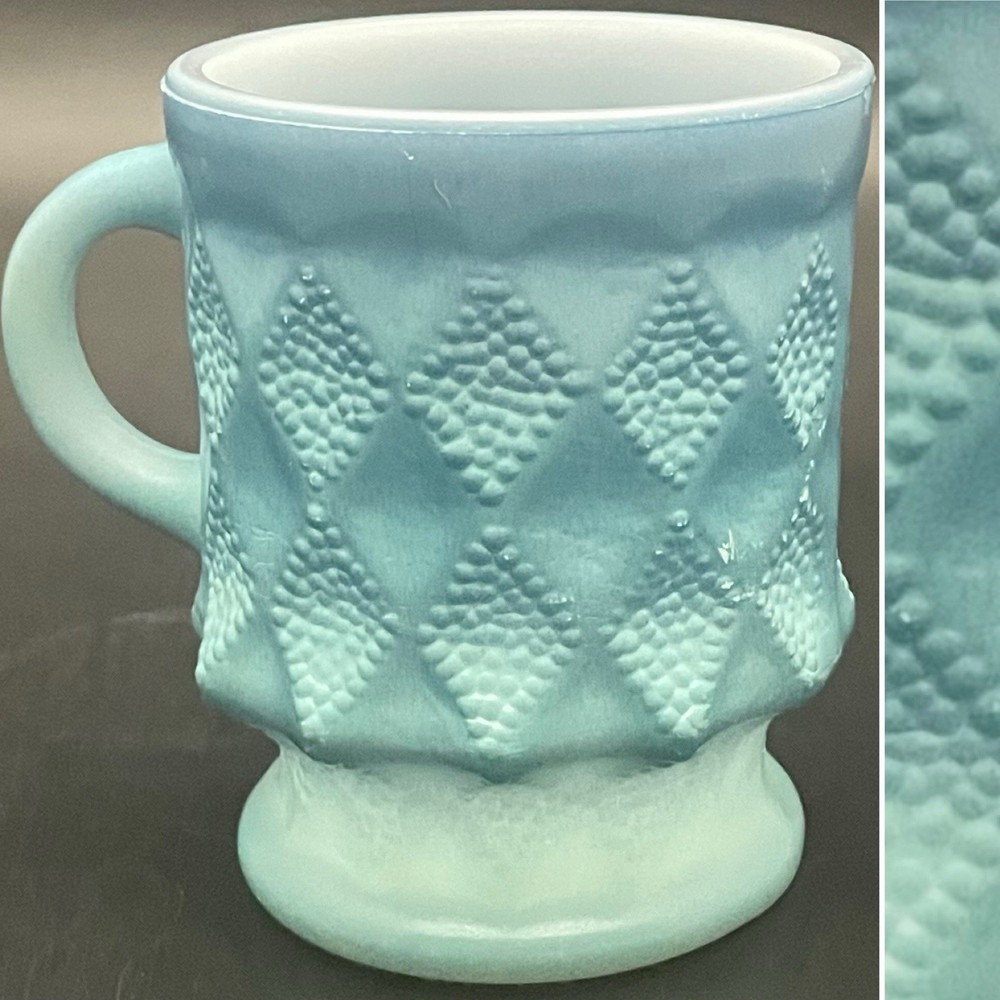 Fire King Blue White Ombre Kimberly Coffee Mug c1960s Made in USA 3.75″tall 8oz