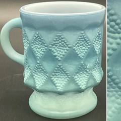 Fire King Blue White Ombre Kimberly Coffee Mug c1960s Made in USA 3.75″tall 8oz