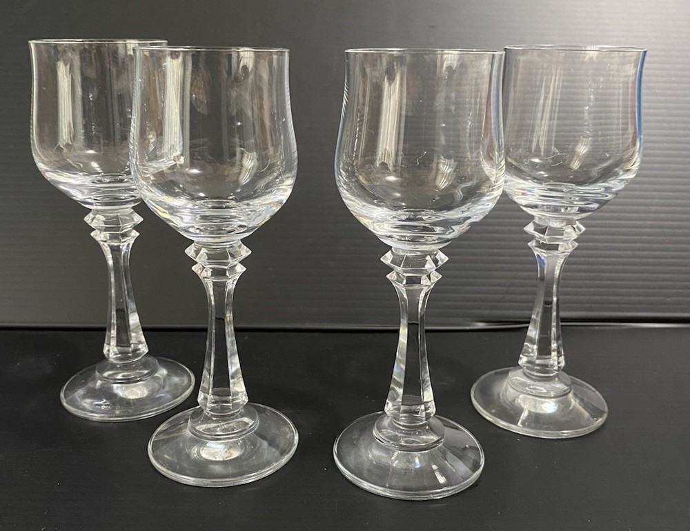 Princeton Clear Blown Crystal Cordial Set Of 4 Faceted Stem Tulip Shaped 2.5oz