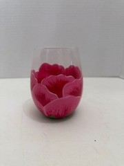 Hand Painted Pink Petal Flower Highball Glass 16 ounce
