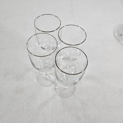 Set of 4 Clear Wine Glasses Platinum Silver Rim Stemware Goblets