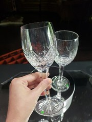 (2) Wine Claret Glass 7-3/4″ Goblet, Cut Crystal Edinburgh Montrose Signed READ