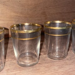 4 Federal Glass Shot Glasses Gold Bands Mid Century Modern MCM