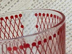Lot of Two Vintage Red Cross Hatch 3 Inch Rocks Glasses – Good