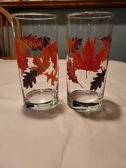 2 vintage Libbey Crisa Autumn Fall Leaves highball glasses. Zero Scratches/wear