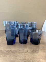 Set Of 17 Anchor Hocking Dark Blue Courtney Old Fashioned Glasses