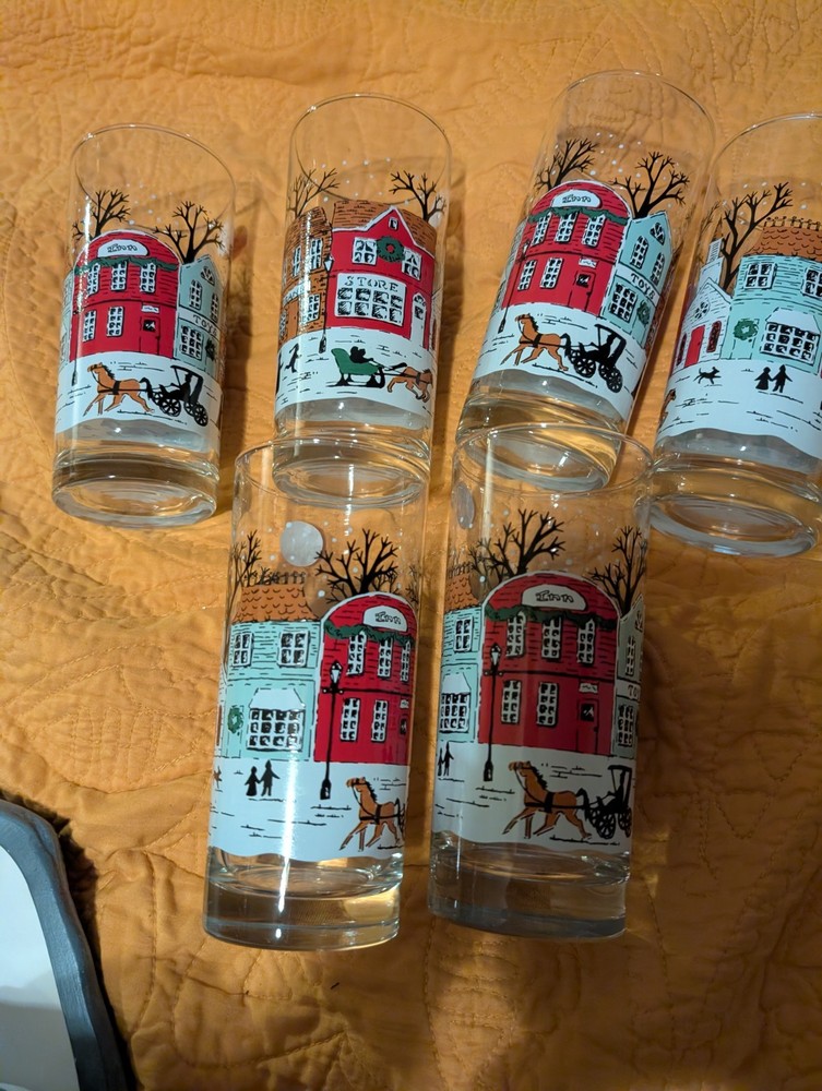 Libbey Christmas Village Glasses Tumbler Winter Scene Set of 6