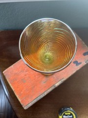 HTF Rick Strini Studios Glass Goblet-7” Iridescent Marigold Orange Swirl Twist