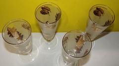 Vintage Libbey Frosted Gold Leaf Pilsner Glasses Set Of 4 MCM Barware 12 oz