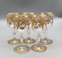Antique Raised Gilding Gold Flower Swag Drape Cordial Liqueur Glass Stems Set 5