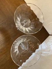 Fostoria Glass Clear Silver Flutes Low Sherbet Pair Vintage Signed 4 7/8” Tall