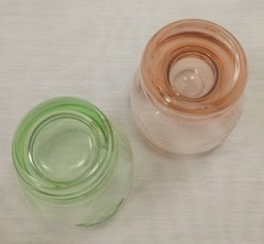 Set of 7 Diff Depression Glass Shot Glasses etched grapes vine floral swirl tall