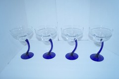 Cobalt Blue Libbey Bravura Margarita Glasses Curved Stem Set of 4 7.25″ Tall EUC