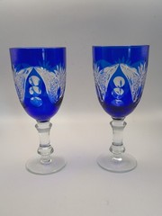 Vintage Bohemian Cobalt Blue Cut to Clear Crystal Cordial Glasses – Pair of 2