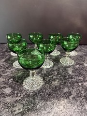 Vintage – Set of 8 Anchor Hocking Emerald Green Bubble Foot Sherbet Glasses