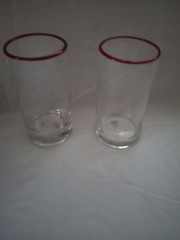 Set Of 2 Hand Blown Red Rim 5.75″ Water Tumblers/Glasses