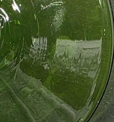 6 Rare Vintage Clear Etched Glass Champagne Glasses Green Stems Leaf Dot Design