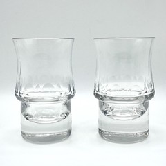 Vintage Pair of MCM Crystal Old Fashioned Whiskey Glasses Heavy Optic Lens Base