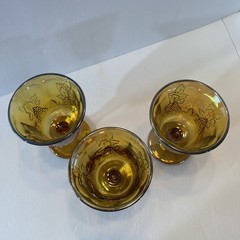 Vintage Indiana Harvest Grape Marigold Amber Carnival Glass Set of 3 Goblets