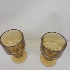 2 Vintage Indiana Honeycomb Gold Amber Tall Footed Water Glass-5.5″ Tall