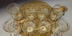 MCM Juice Cocktail Glasses Floral Print White & Gold Gold Caddy Vintage Barware