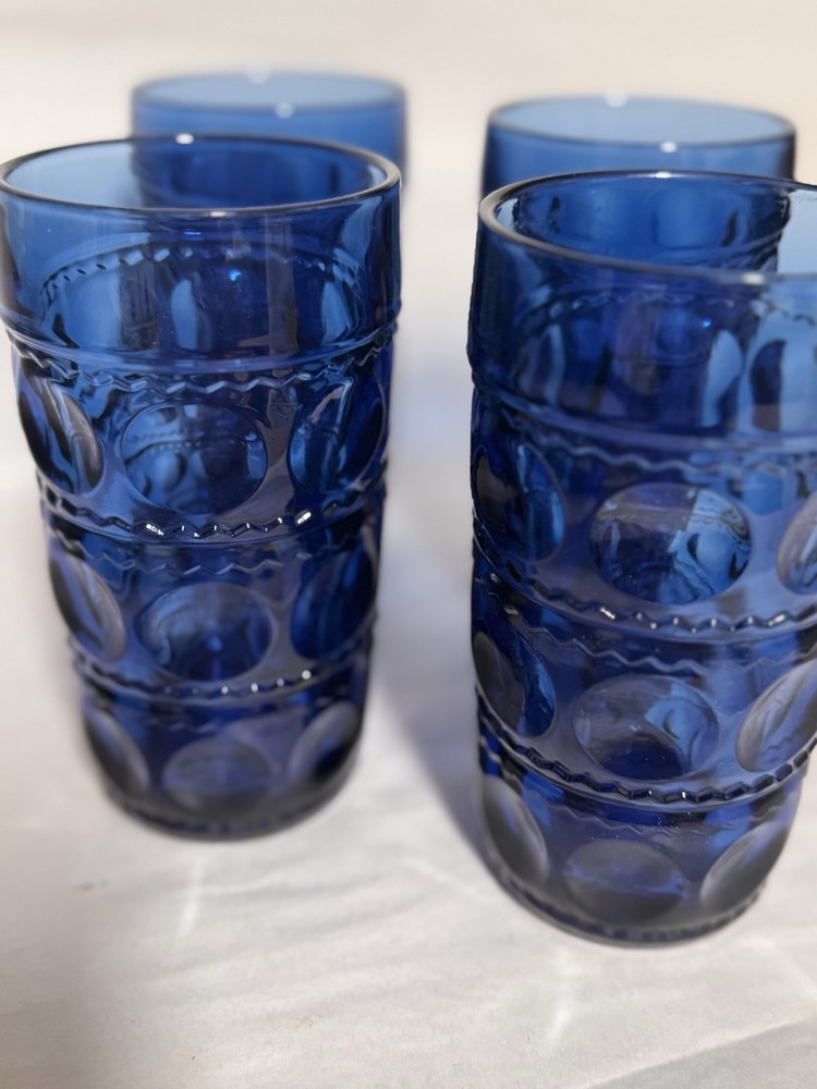 4 Vtg Tiara Imperial Blue Kings Crown Water Glasses 5.5 «