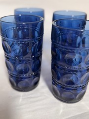 4 Vtg Tiara Imperial Blue Kings Crown Water Glasses 5.5 «