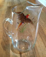 4 Vintage Clear Hand Painted Pheasants Ice Tea Glasses Tumblers w/ 84oz Pitcher