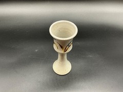 Handmade Studio Art Pottery Chalice Goblet Signed Cream and Brown Glaze