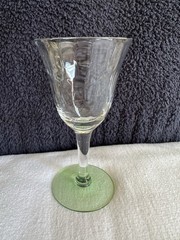 Uranium Stemmed Cordial with Clear Ribbed Bowl; Vintage ( slight chips on bowl)