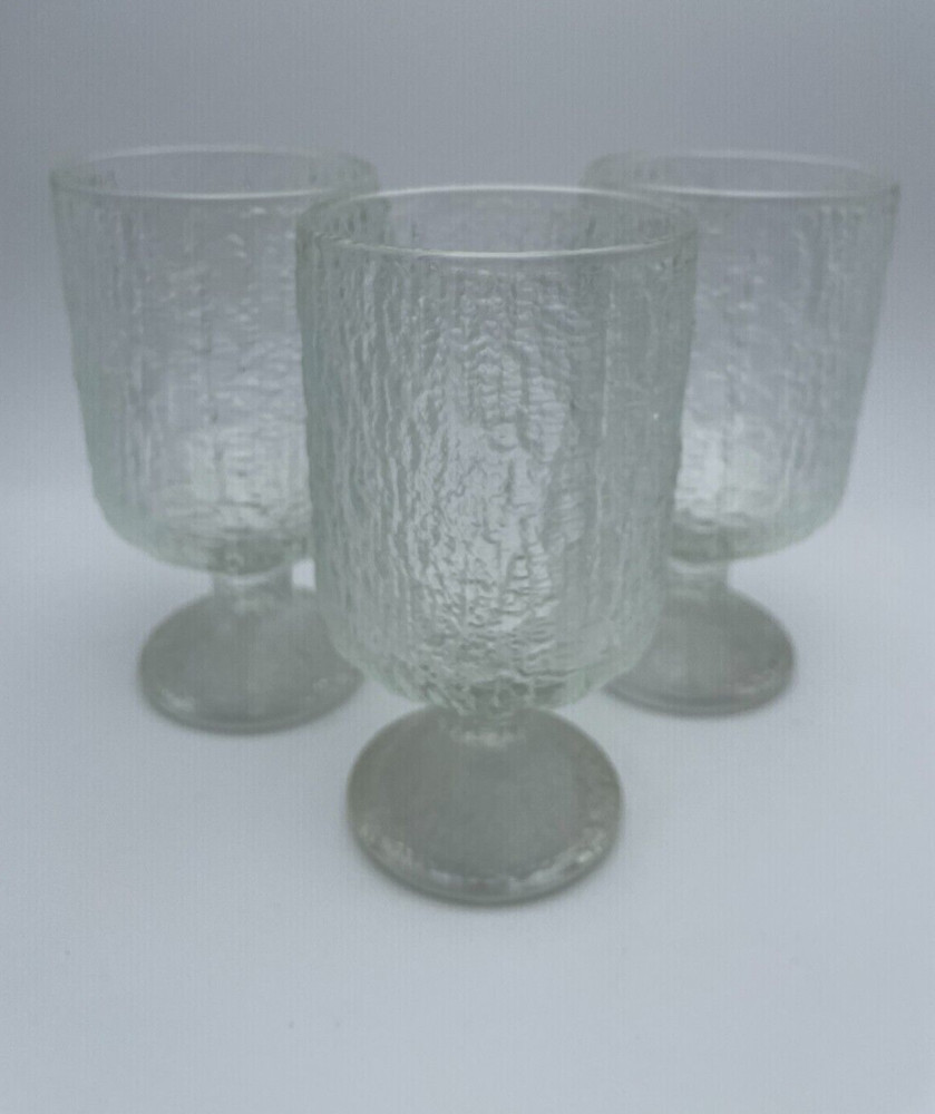 Indiana Glass Crystal Ice Tree Bark Textured Footed Water Goblets S/3 10oz B32